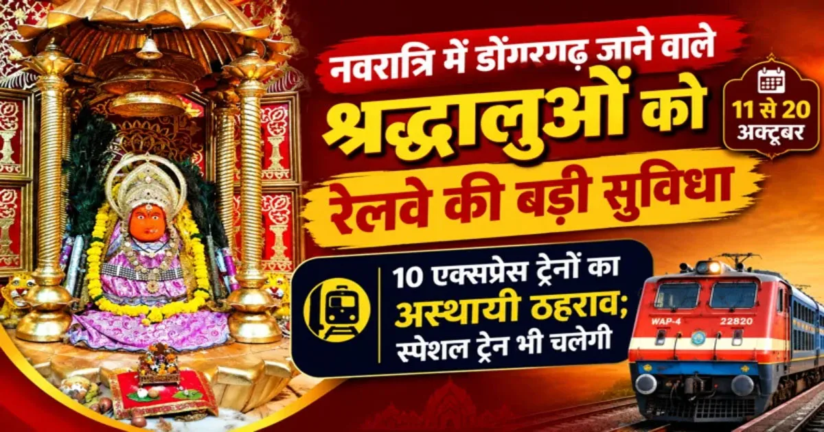 CG- डोंगरगढ़ जाने वाले भक्तों के लिए बड़ी खुशखबरी! नवरात्रि में रेलवे ने चलाईं 10 स्पेशल ट्रेनें, यहां देखें पूरा शेड्यूल…