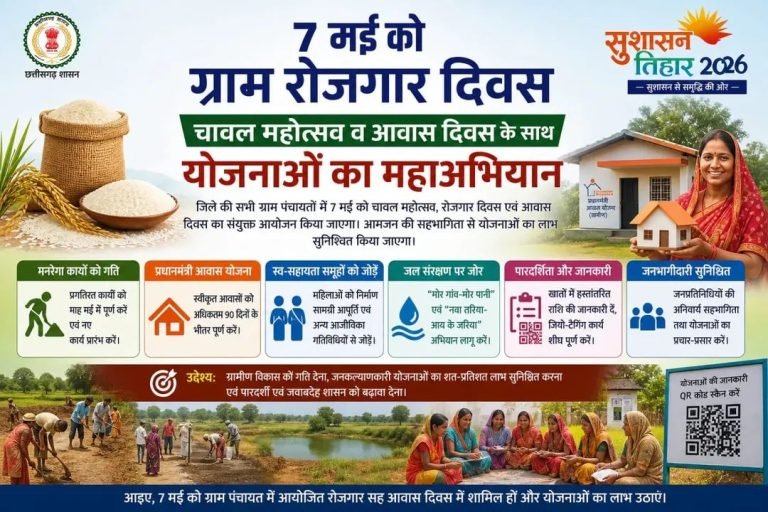 07 मई को ग्राम पंचायतों में चावल महोत्सव, रोजगार और आवास दिवस का त्रिवेणी संगम